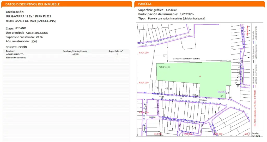 Plaza de garaje situado en Riera Gavarra, 12 Es:1 Pl:PK Pt:220 Canet de Mar 08360 Barcelona