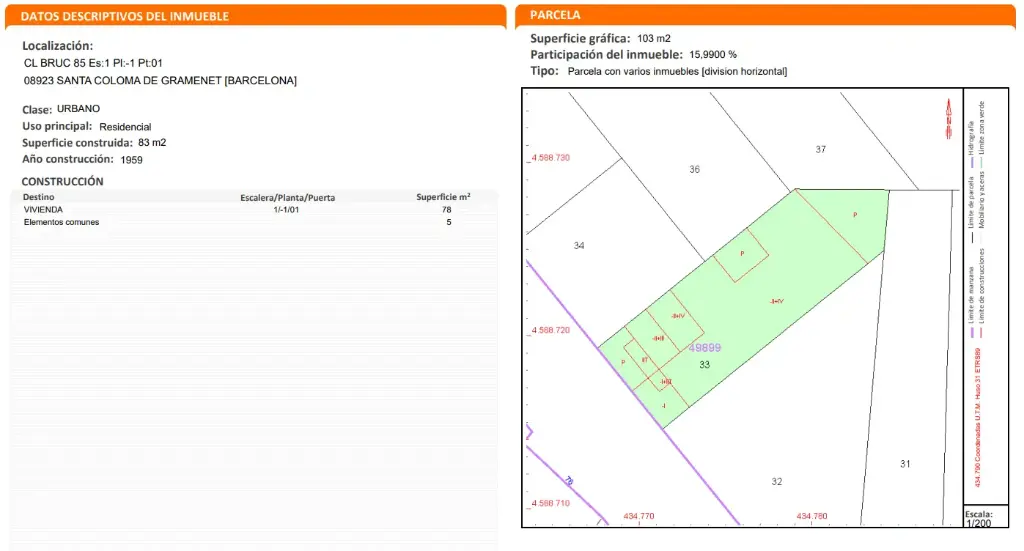 Piso situado en CL Bruc, 85 Esc:1 Pl:-1 Pt:01 Santa Coloma de Gramenet 08923 Barcelona